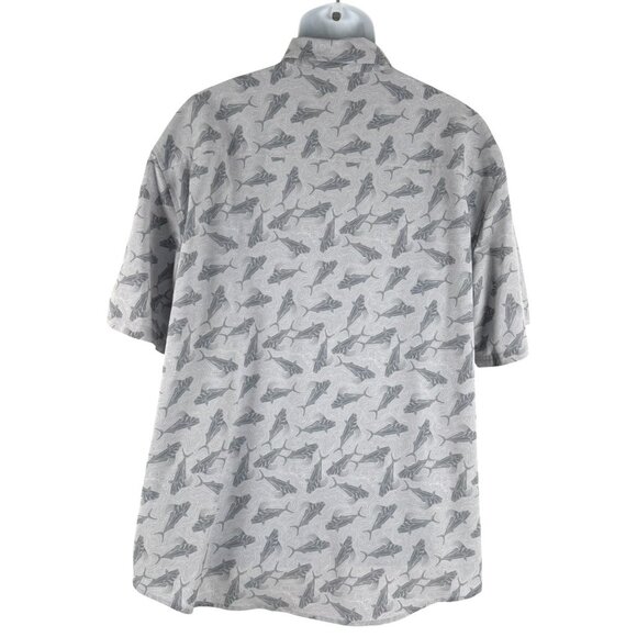 Huk Fishing Button Front Shirt 2XL Gray Fish All Over Print Short Sleeve TP-3069 - Picture 5 of 8